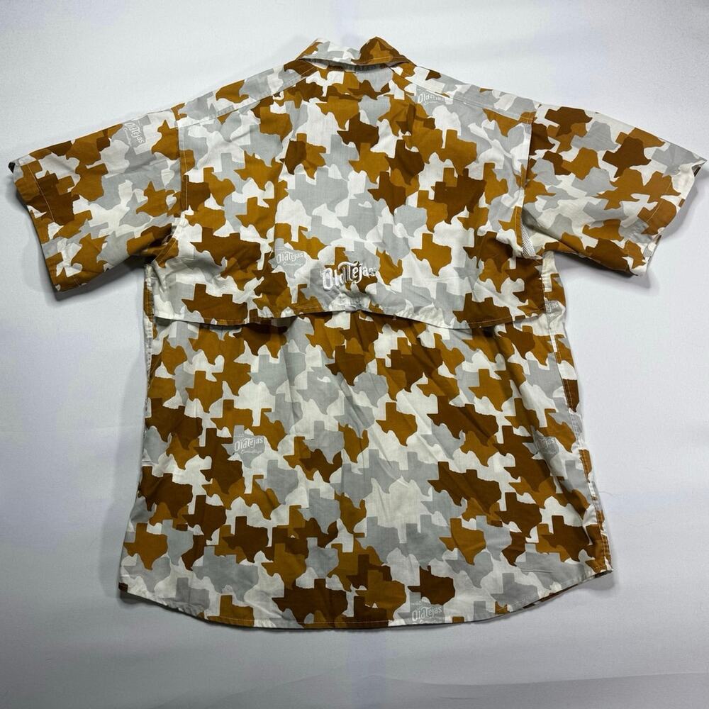 Old Tejas Men's Short Sleeve Orange Texas Print Camouflage Button Up Shirt - S - Picture 3 of 6